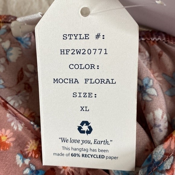 NWT Hippie Rose, Mocha floral adjustable satin woven top. Size XL - Picture 12 of 16